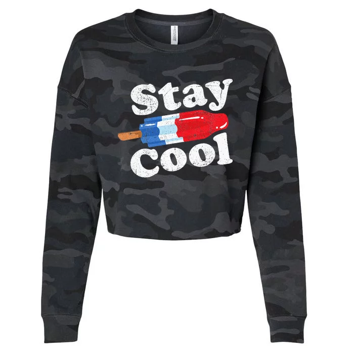 Summer Popsicle Stay Cool Funny Bomb Retro 80s Pop Gift Cropped Pullover Crew