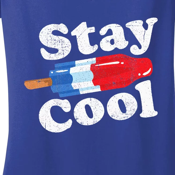 Summer Popsicle Stay Cool Funny Bomb Retro 80s Pop Gift Women's V-Neck T-Shirt