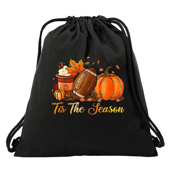 Seasonal Pumpkin Spice Football Long Sleeve for Fall Thanksgiving Drawstring Bag