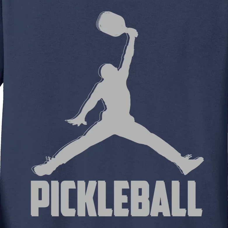 Silver Pickleball Sports Logo Kids Long Sleeve Shirt