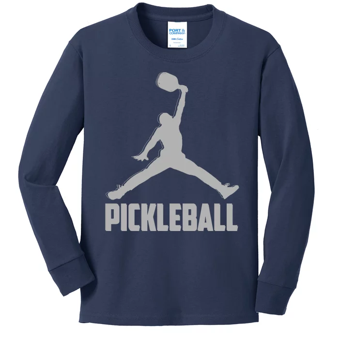 Silver Pickleball Sports Logo Kids Long Sleeve Shirt