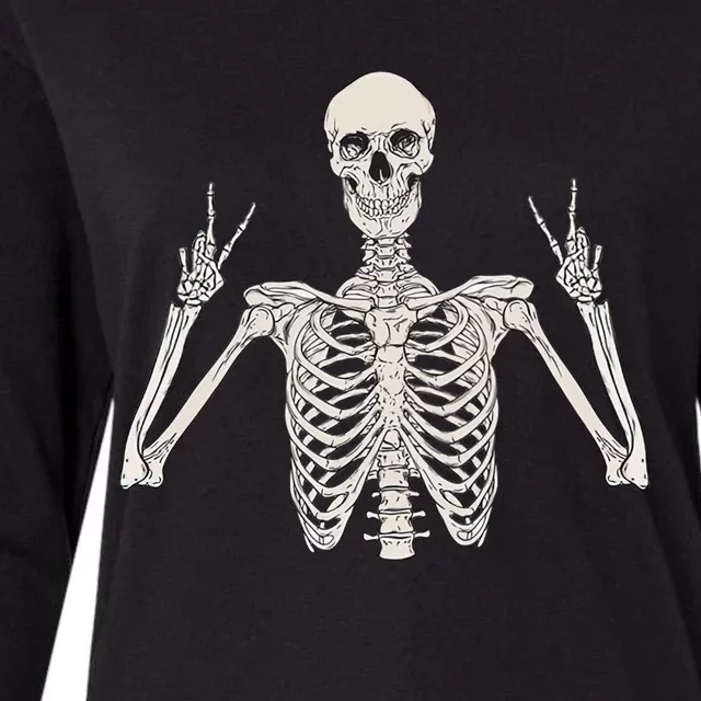 Skeleton Peace Sign Hand Spooky Skull Fun Halloween Costume Gift Womens Cotton Relaxed Long Sleeve T-Shirt