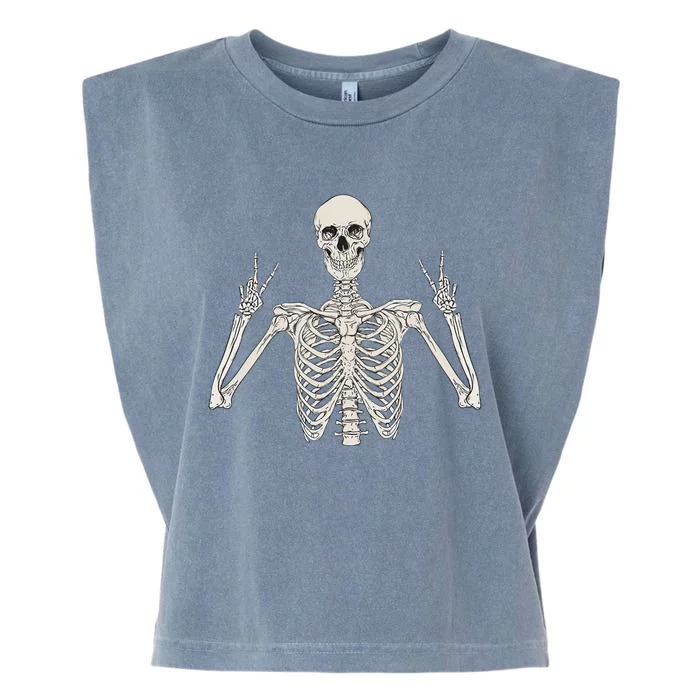 Skeleton Peace Sign Hand Spooky Skull Fun Halloween Costume Gift Garment-Dyed Women's Muscle Tee