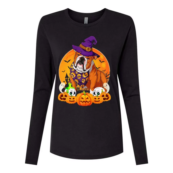 Scary Pumpkin Skull Witch English Bulldog Halloween Womens Cotton Relaxed Long Sleeve T-Shirt