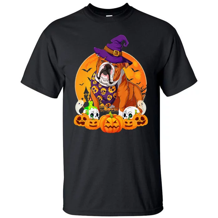 Scary Pumpkin Skull Witch English Bulldog Halloween Tall T-Shirt