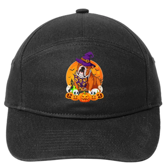 Scary Pumpkin Skull Witch English Bulldog Halloween 7-Panel Snapback Hat