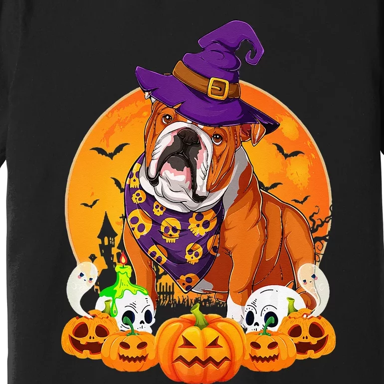 Scary Pumpkin Skull Witch English Bulldog Halloween Premium T-Shirt