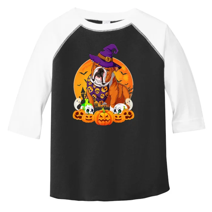 Scary Pumpkin Skull Witch English Bulldog Halloween Toddler Fine Jersey T-Shirt