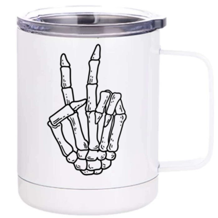 Skeleton Peace Sign Pocket Skeleton Halloween Party Creature Cool Gift Front & Back 12oz Stainless Steel Tumbler Cup