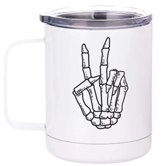 Skeleton Peace Sign Pocket Skeleton Halloween Party Creature Cool Gift Front & Back 12oz Stainless Steel Tumbler Cup