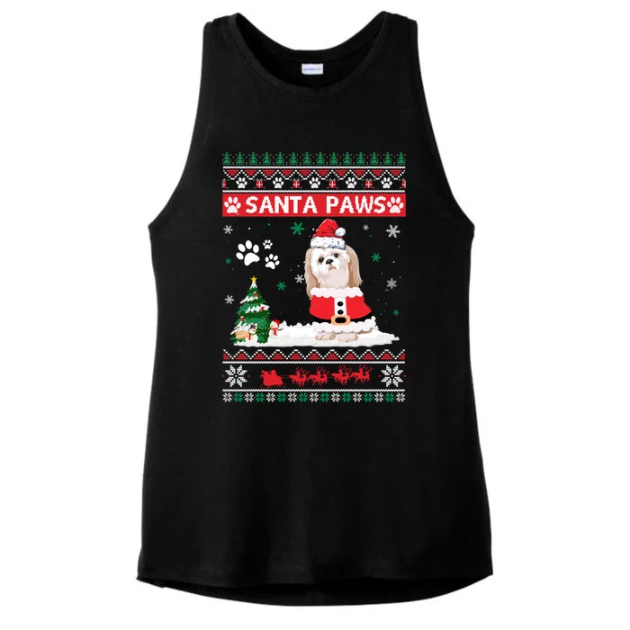 Santa Paws Shih Tzu Merry Christmas Dog Funny Xmas Meaningful Gift Ladies Tri-Blend Wicking Tank