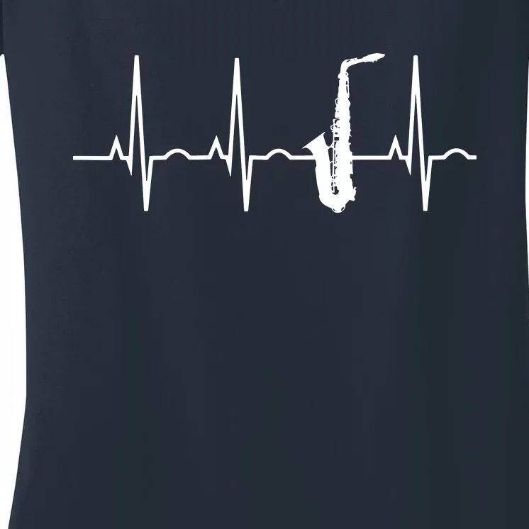 Saxophone Player Shirts Saxophone Heartbeat Women's V-Neck T-Shirt