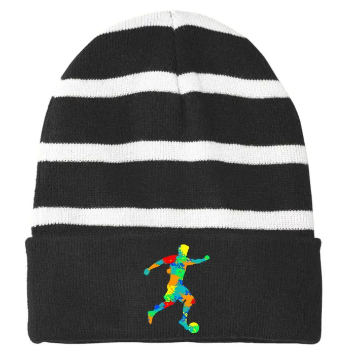 Soccer Player Striped Beanie with Solid Band