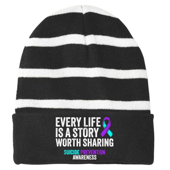 Suicide Prevention Support End The Silence Suicide Awareness Striped Beanie with Solid Band