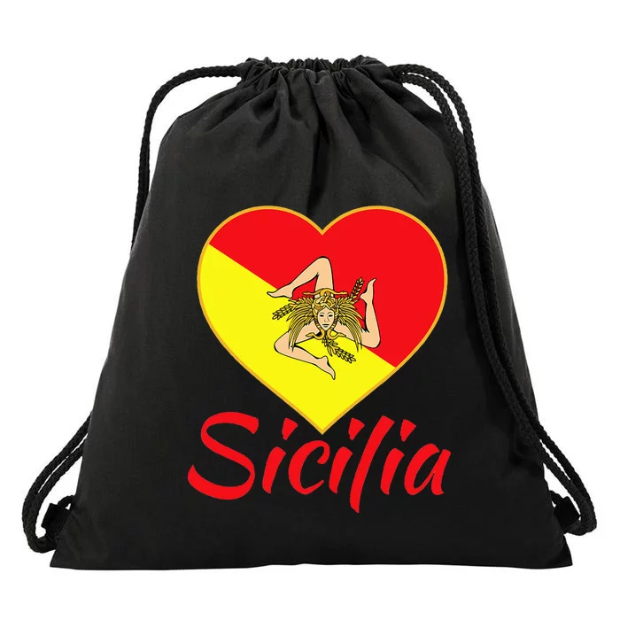 Sicilian Pride Sicilia I Love Sicily Trinacria Drawstring Bag