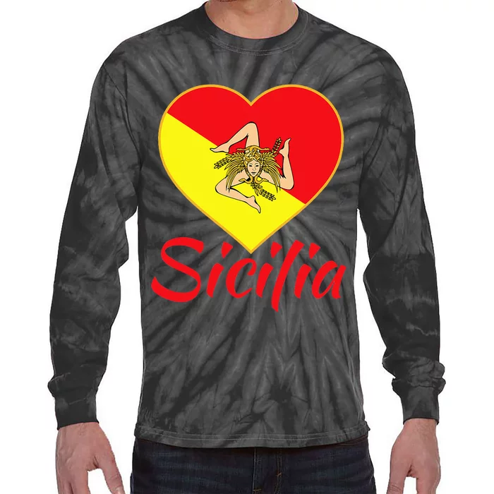 Sicilian Pride Sicilia I Love Sicily Trinacria Tie-Dye Long Sleeve Shirt