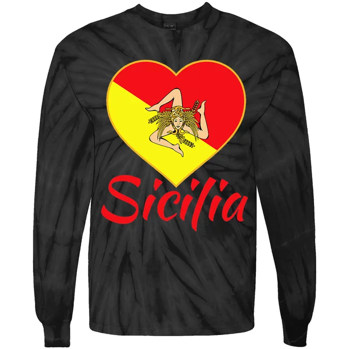 Sicilian Pride Sicilia I Love Sicily Trinacria Tie-Dye Long Sleeve Shirt