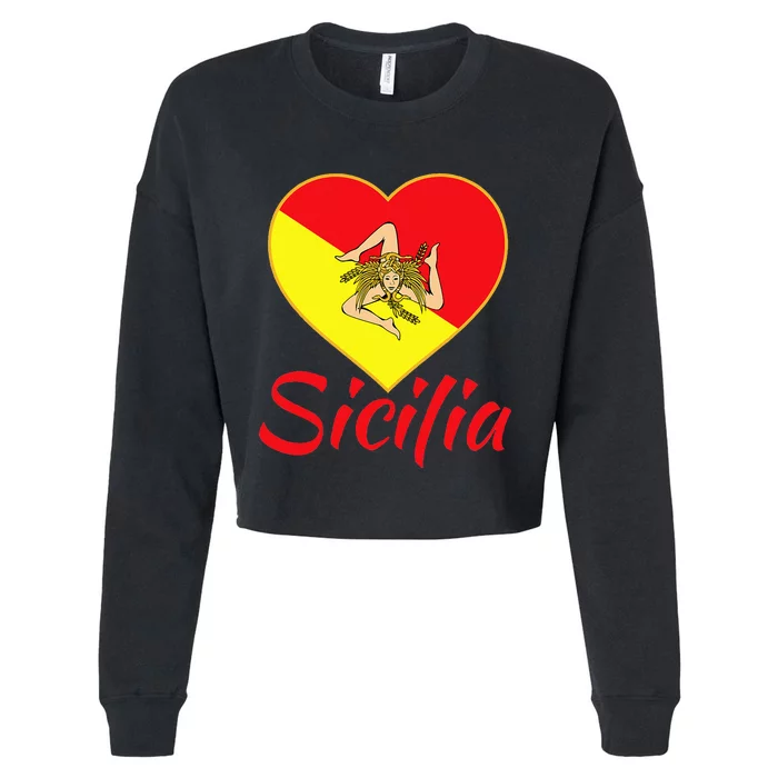 Sicilian Pride Sicilia I Love Sicily Trinacria Cropped Pullover Crew