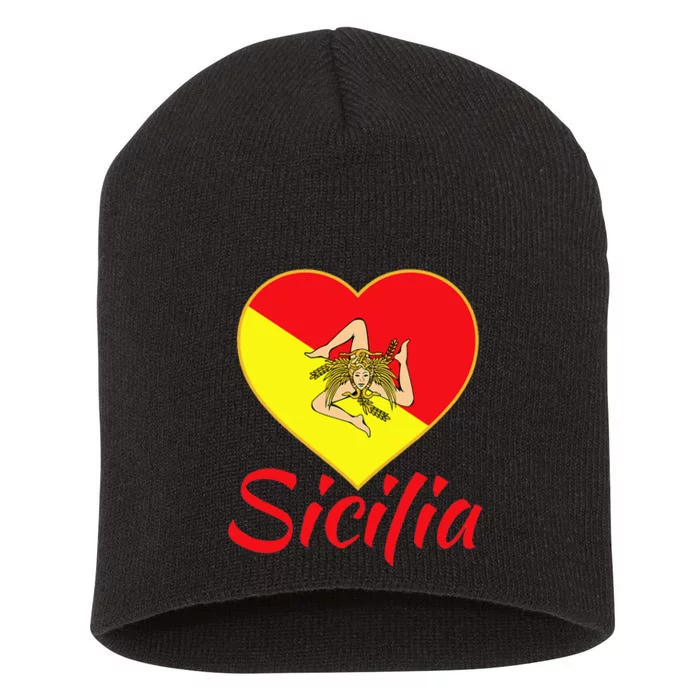 Sicilian Pride Sicilia I Love Sicily Trinacria Short Acrylic Beanie