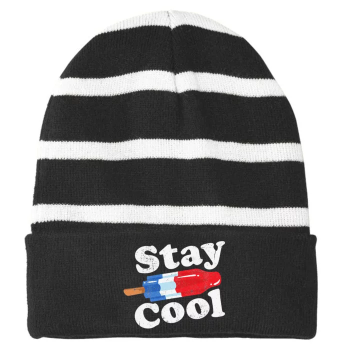 Summer Popsicle Stay Cool Funny Bomb Retro 80s Pop Gift Striped Beanie with Solid Band