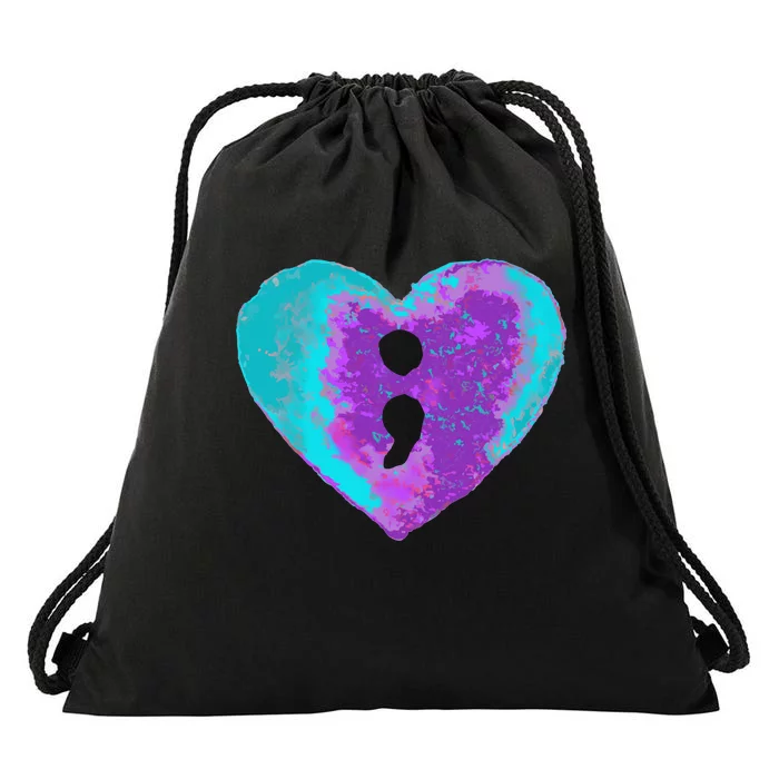 Suicide Prevention Semi Colon Purple Teal Hoodie Drawstring Bag