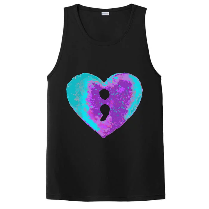 Suicide Prevention Semi Colon Purple Teal Hoodie Performance Tank