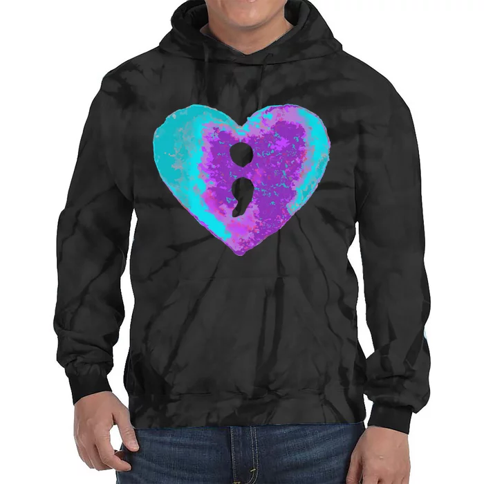 Suicide Prevention Semi Colon Purple Teal Hoodie Tie Dye Hoodie