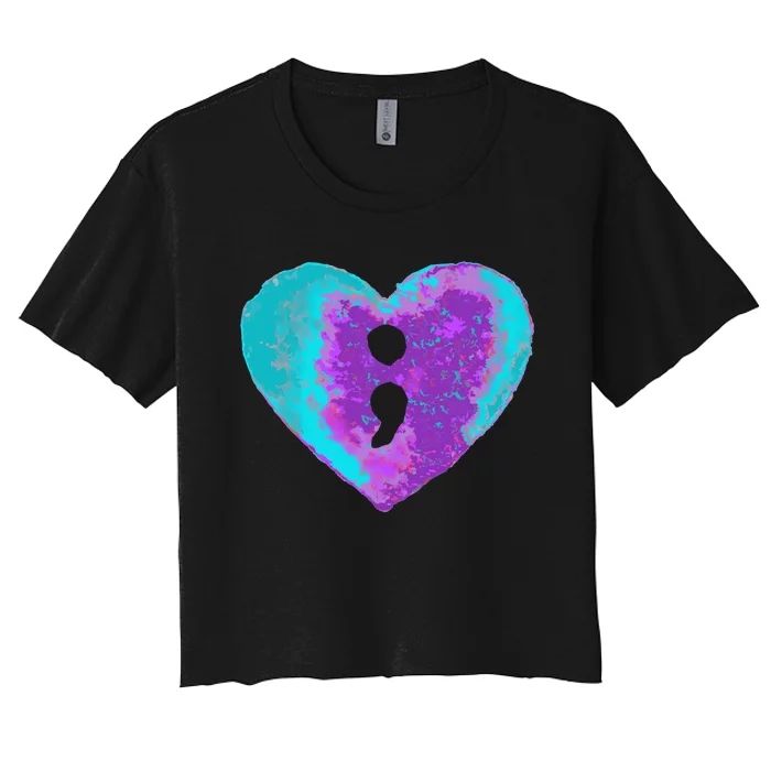 Suicide Prevention Semi Colon Purple Teal Hoodie Women's Crop Top Tee