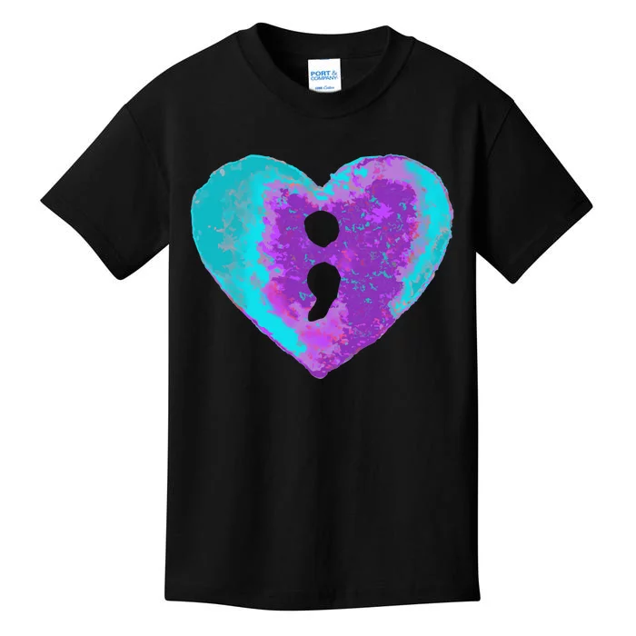 Suicide Prevention Semi Colon Purple Teal Hoodie Kids T-Shirt