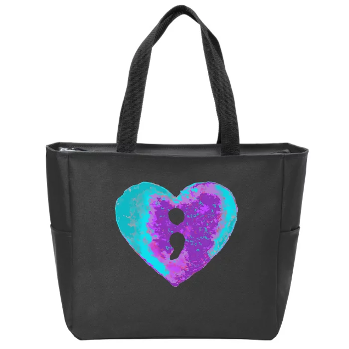 Suicide Prevention Semi Colon Purple Teal Hoodie Zip Tote Bag