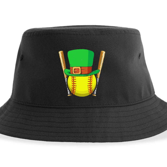 Softball Player Sport St Patrick's Saint Pattys Day Sustainable Bucket Hat