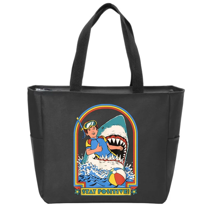 Stay Positive Shark Attack Funny Vintage Retro Comedy Gift Zip Tote Bag