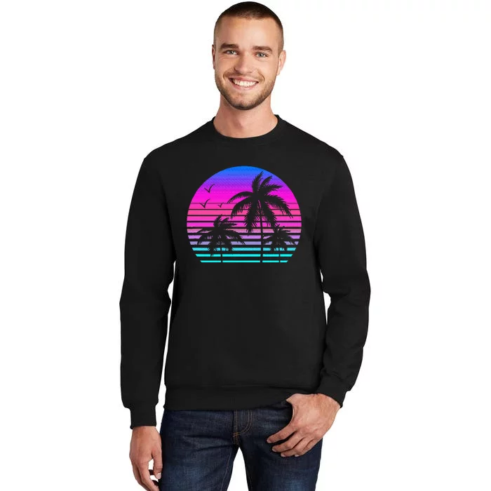 Sunset Palm Tree Cool Summer Vacation Style Vaporwave Tall Sweatshirt