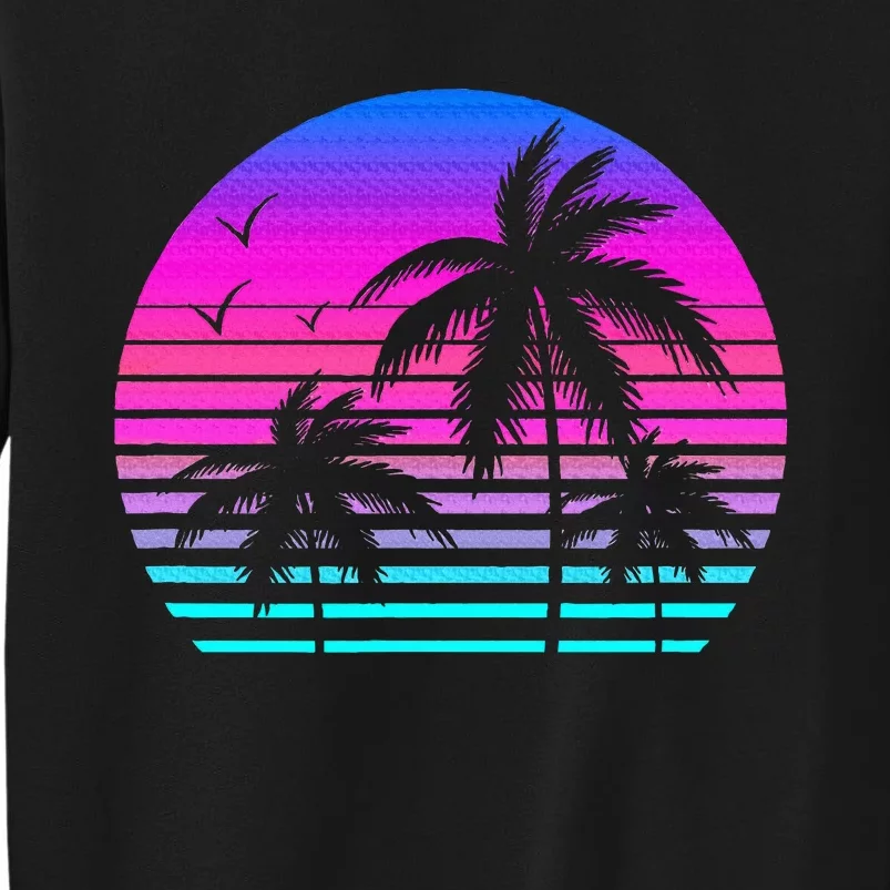 Sunset Palm Tree Cool Summer Vacation Style Vaporwave Tall Sweatshirt