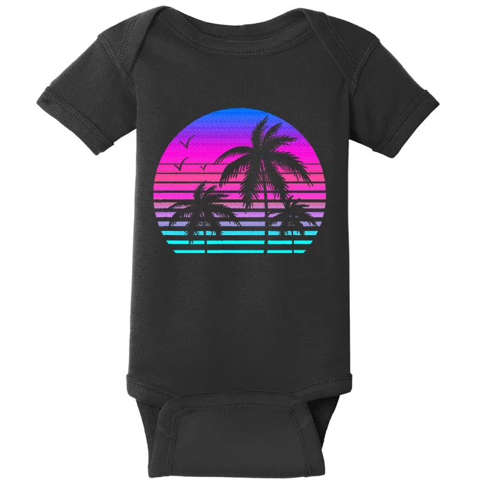 Sunset Palm Tree Cool Summer Vacation Style Vaporwave Baby Bodysuit