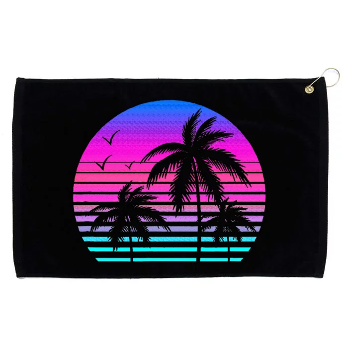 Sunset Palm Tree Cool Summer Vacation Style Vaporwave Grommeted Golf Towel