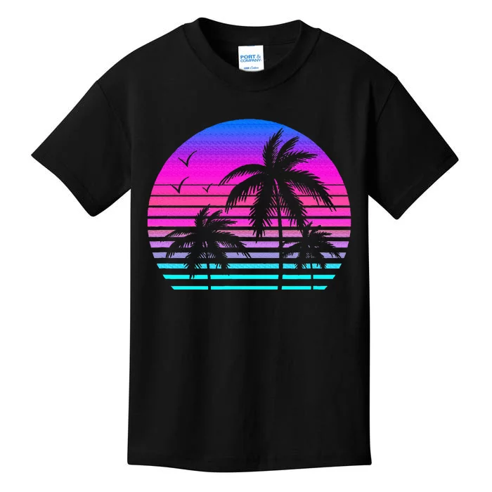 Sunset Palm Tree Cool Summer Vacation Style Vaporwave Kids T-Shirt