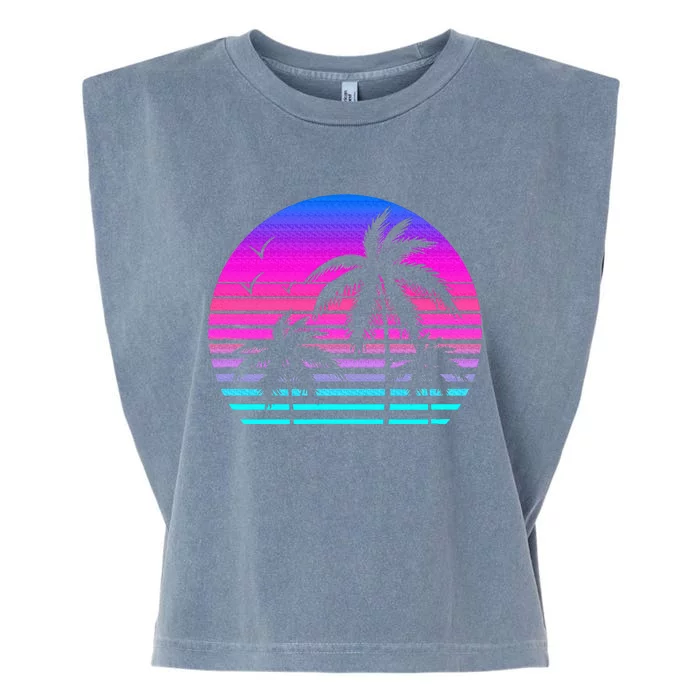 Sunset Palm Tree Cool Summer Vacation Style Vaporwave Garment-Dyed Women's Muscle Tee