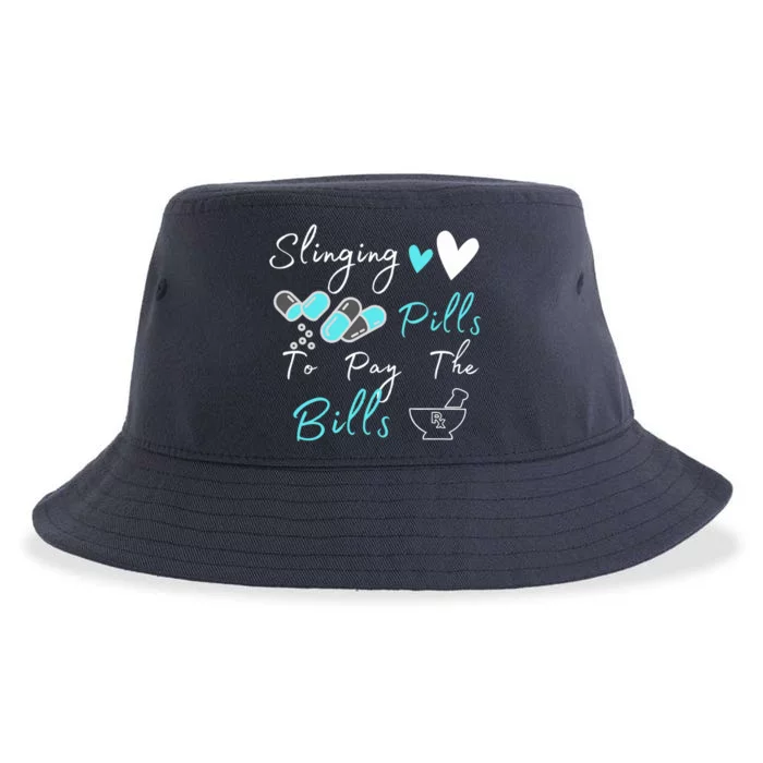 Slinging Pills To Pay The Bills Funny Pharmacist Pharmacy Sustainable Bucket Hat