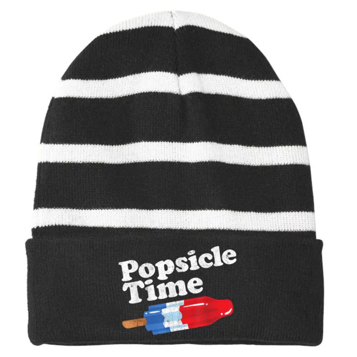 Summer Popsicle Time Funny Bomb Retro 80s Pop Vacation Gift Striped Beanie with Solid Band