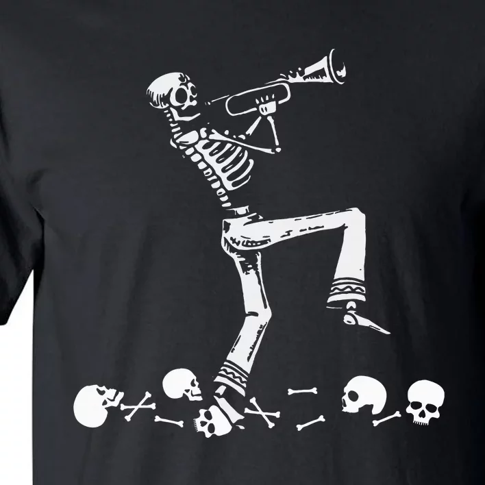 Skeleton Playing Trumpet Instruments Musician Halloween Tall T-Shirt