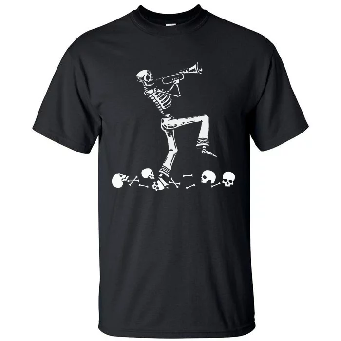 Skeleton Playing Trumpet Instruments Musician Halloween Tall T-Shirt