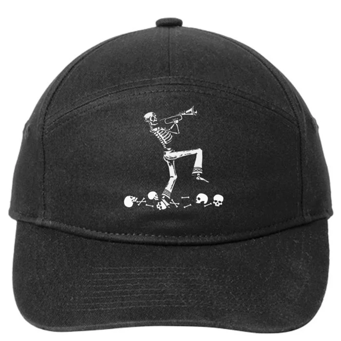 Skeleton Playing Trumpet Instruments Musician Halloween 7-Panel Snapback Hat