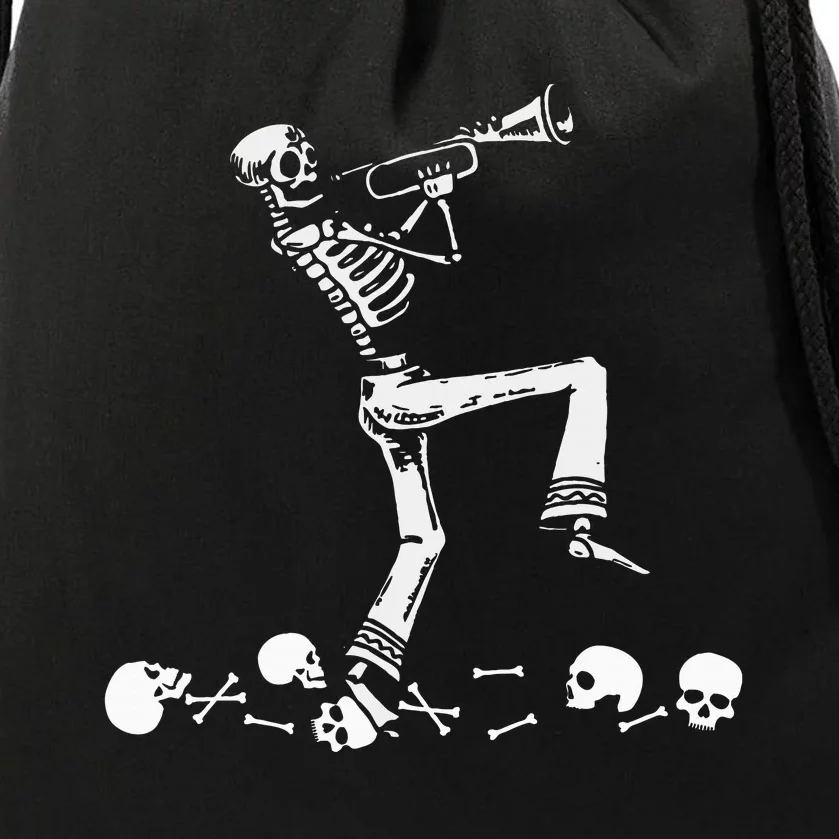 Skeleton Playing Trumpet Instruments Musician Halloween Drawstring Bag