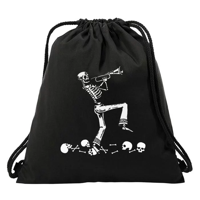 Skeleton Playing Trumpet Instruments Musician Halloween Drawstring Bag