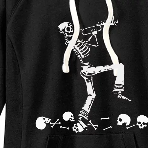 Skeleton Playing Trumpet Instruments Musician Halloween Women's Fleece Hoodie