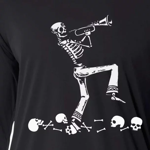 Skeleton Playing Trumpet Instruments Musician Halloween Cooling Performance Long Sleeve Crew