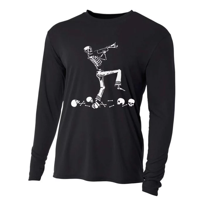 Skeleton Playing Trumpet Instruments Musician Halloween Cooling Performance Long Sleeve Crew