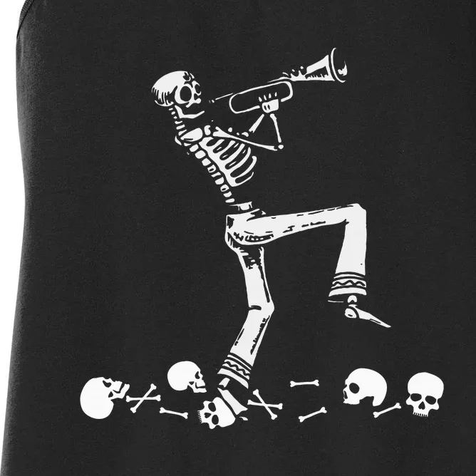 Skeleton Playing Trumpet Instruments Musician Halloween Women's Racerback Tank