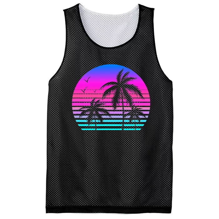 Sunset Palm Tree Cool Summer Vacation Style Vaporwave Mesh Reversible Basketball Jersey Tank